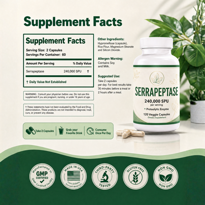 Serrapeptase 240,000 SPU - 120 Capsules